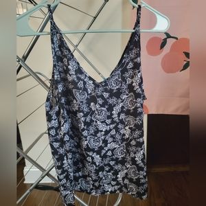 Black White Floral Tank - M